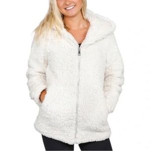 Madden NYC Ivory Front Zip Sherpa Hooded Coat Size Small